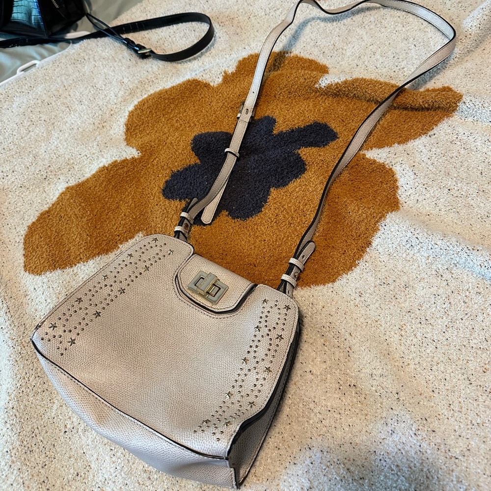 Calvin Klein nude crossbody bag with gold studded hardware